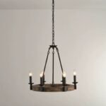 Rustic Wood Ring Chandelier | American Farmhouse Pendant Light for Living Room, Dining & Bedroom