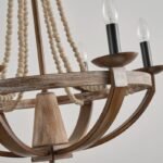 French Country & Rustic Farmhouse Wood Beaded Chandelier – 66cm - Image 9