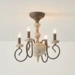 French Country Vintage Wooden Semi-Flush Mount Chandelier – 4-Light Rustic Ceiling Light for Bedroom & Dining Room - Image 9