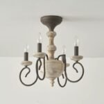 French Country Vintage Wooden Semi-Flush Mount Chandelier – 4-Light Rustic Ceiling Light for Bedroom & Dining Room - Image 2