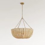 Vintage Wooden Bead Chandelier | Boho Rustic Pendant Light in White & Natural Wood