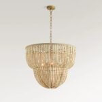 Two-Tier Wooden Bead Chandelier | Boho Rustic Pendant Light - Image 2
