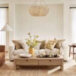 Vintage Wooden Bead Chandelier | Boho Rustic Pendant Light in White & Natural Wood - Image 2