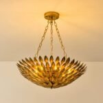 French Vintage Brass Leaf Chandelier – Artistic Statement Lighting for Bedroom & Dining Room