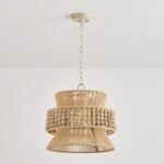 Boho Jute & Wood Bead Chandelier – Natural Rustic Pendant Light - Image 2