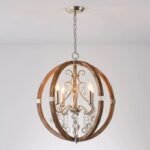 American Rustic Wood Globe Chandelier | Vintage Pendant Light for Dining Room & Living Room