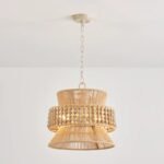 Boho Jute & Wood Bead Chandelier – Natural Rustic Pendant Light
