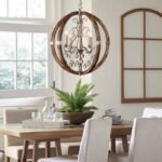 American Rustic Wood Globe Chandelier | Vintage Pendant Light for Dining Room & Living Room - Image 2