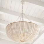 Vintage Wooden Bead Chandelier | Boho Rustic Pendant Light in White & Natural Wood - Image 4