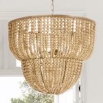 Two-Tier Wooden Bead Chandelier | Boho Rustic Pendant Light - Image 5