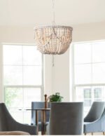 French Country Distressed White Wooden Bead Chandelier – Rustic Boho Lighting for Bedroom & Dining Room - Image 4