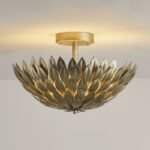 Vintage Leaf Chandelier Ceiling Light | Antique Gold Floral Semi-Flush Mount for Living Room