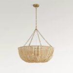 Vintage Wooden Bead Chandelier | Boho Rustic Pendant Light in White & Natural Wood - Image 5