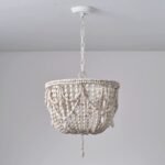 French Country Distressed White Wooden Bead Chandelier – Rustic Boho Lighting for Bedroom & Dining Room - Image 7