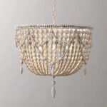 French Country Distressed White Wooden Bead Chandelier – Rustic Boho Lighting for Bedroom & Dining Room - Image 6
