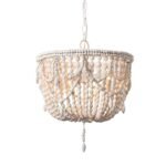 French Country Distressed White Wooden Bead Chandelier – Rustic Boho Lighting for Bedroom & Dining Room - Image 5