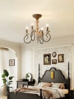 French Country Vintage Wooden Semi-Flush Mount Chandelier – 4-Light Rustic Ceiling Light for Bedroom & Dining Room - Image 5