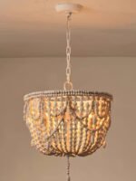 French Country Distressed White Wooden Bead Chandelier – Rustic Boho Lighting for Bedroom & Dining Room - Image 8