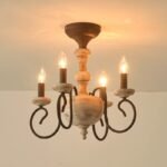 French Country Vintage Wooden Semi-Flush Mount Chandelier – 4-Light Rustic Ceiling Light for Bedroom & Dining Room