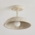 Vintage textured stone semi-flush ceiling light. Slim profile, warm ambient glow. Perfect for entryways, hallways, balconies - Image 2