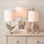 Wooden Animal Table Lamp | Giraffe, Elephant & Whale Shaped Bedside Lamp for Kids' Bedroom & Nursery
