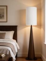 Vintage Solid Wood Floor Lamp, Mid-Century Modern Tall Standing Lamp with Linen Shade for Living Room, Bedroom, Study, Hotel Lobby - Image 5