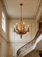 French Vintage Wooden Chandelier, Baroque Carved Pendant Light for Villa, B&B, Living Room & Dining Room - Image 2