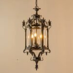 French Palace Style Glass Lantern Chandelier, Luxury Gold/Black Vintage Pendant Light for Villa, Restaurant, Corridor, Hotel Lobby