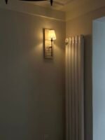 Vintage Rustic Wooden Wall Sconce with Linen Shade - Farmhouse Wall Lamp for Bedroom, Hallway, Balcony & Porch - Image 3
