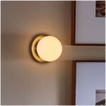 Mid-Century Modern Globe Wall Sconce, Brass Frosted Glass Wall Lamp for Bathroom, Bedroom, Living Room