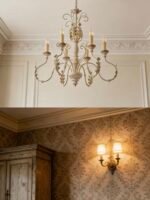 French Country Distressed Wood Chandelier, 6-Light Vintage Candle Chandelier for Living Room, Dining Room - Image 3