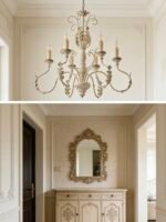 French Country Distressed Wood Chandelier, 6-Light Vintage Candle Chandelier for Living Room, Dining Room - Image 5
