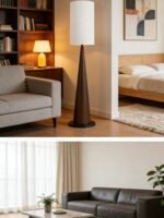 Vintage Solid Wood Floor Lamp, Mid-Century Modern Tall Standing Lamp with Linen Shade for Living Room, Bedroom, Study, Hotel Lobby - Image 2