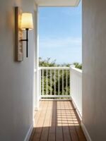 Vintage Rustic Wooden Wall Sconce with Linen Shade - Farmhouse Wall Lamp for Bedroom, Hallway, Balcony & Porch - Image 4