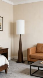 Vintage Solid Wood Floor Lamp, Mid-Century Modern Tall Standing Lamp with Linen Shade for Living Room, Bedroom, Study, Hotel Lobby - Image 4