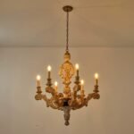 French Vintage Wooden Chandelier, Baroque Carved Pendant Light for Villa, B&B, Living Room & Dining Room