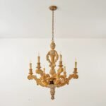 French Vintage Wooden Chandelier, Baroque Carved Pendant Light for Villa, B&B, Living Room & Dining Room - Image 8