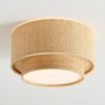Boho Rattan Flush Mount Ceiling Light, 2-Tier Raffia Woven Ceiling Lamp for Bedroom, Entryway, Mid-Century
