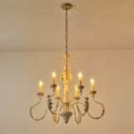 French Country Distressed Wood Chandelier, 6-Light Vintage Candle Chandelier for Living Room, Dining Room - Image 2